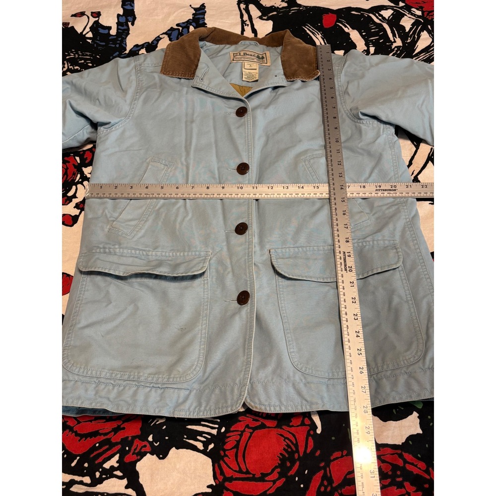LL Bean Women Blue Cotton Canvas Field Coat Corduroy Trim Quilted Lining S vtg - Picture 9 of 10